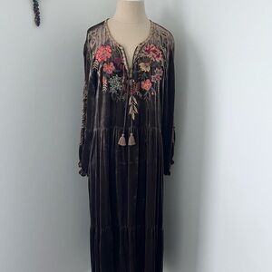 Johnny Was Floral Embroidered Brown Dress